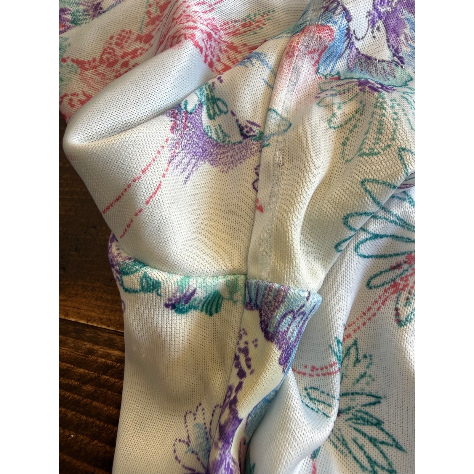 Vintage Floral Short Sleeve Button Up Blouse Pastel Blue Purple Large