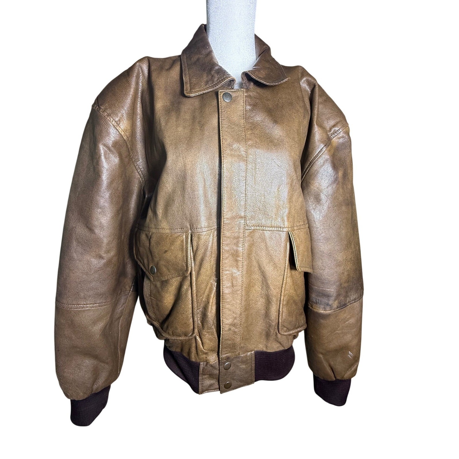 Vintage Distressed Pebbled Leather Bomber Jacket Aviator Flight Moto Coat Medium