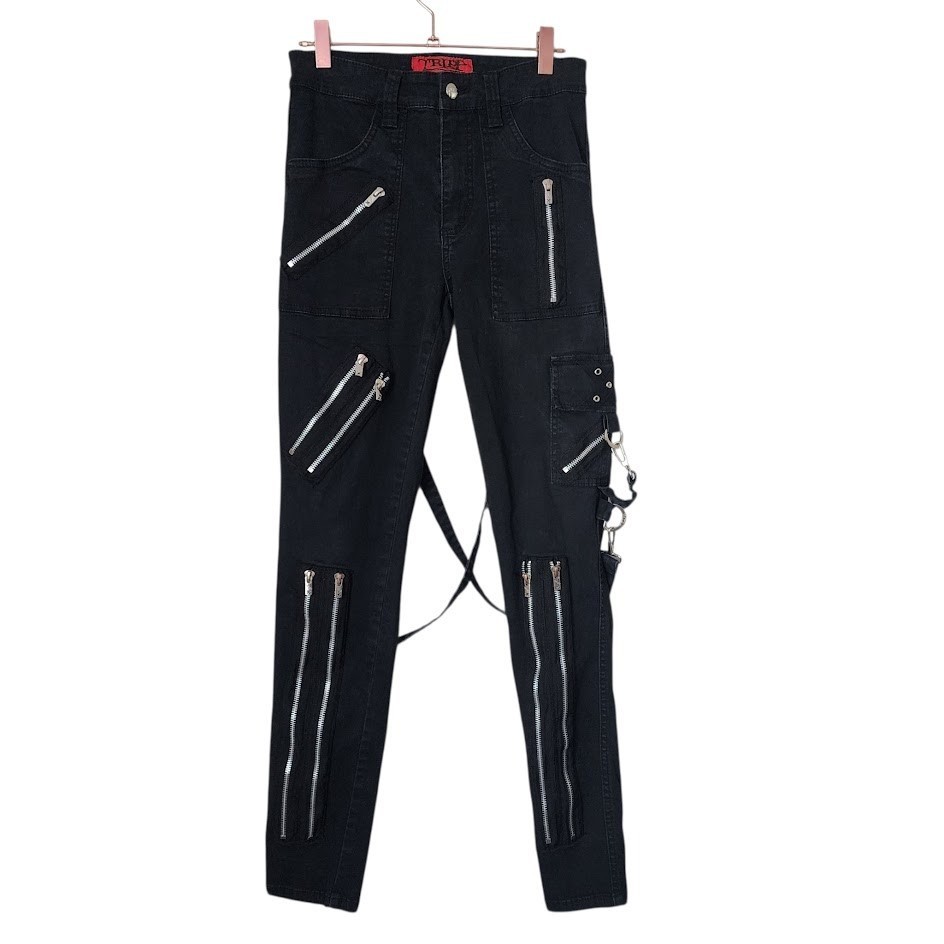 TRIPP NYC vintage Y2K strap skinny pants black silver mall goth emo 27/5