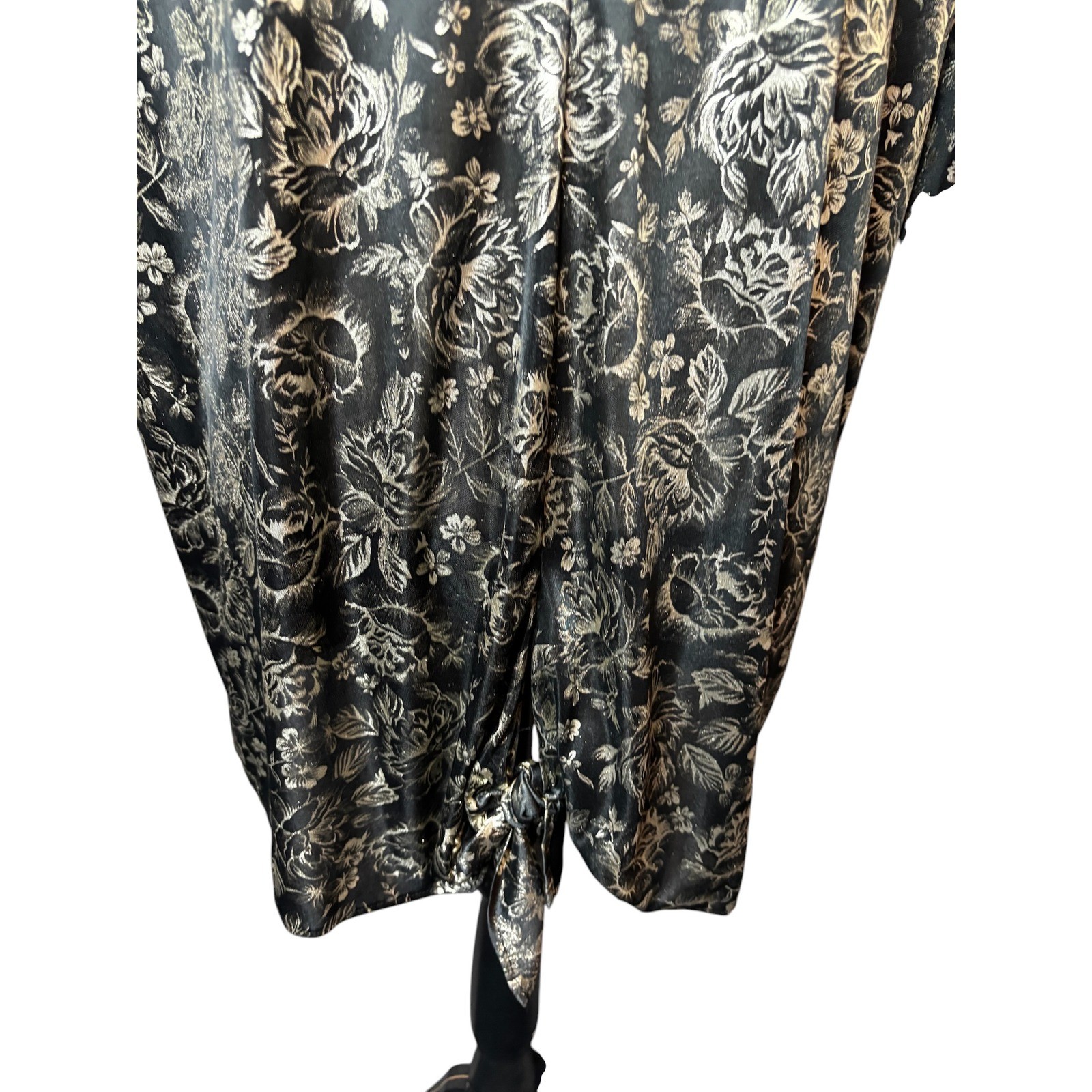 Vintage Gossip Metallic Floral Tunic and Pants Set Black Gold Silver 16W