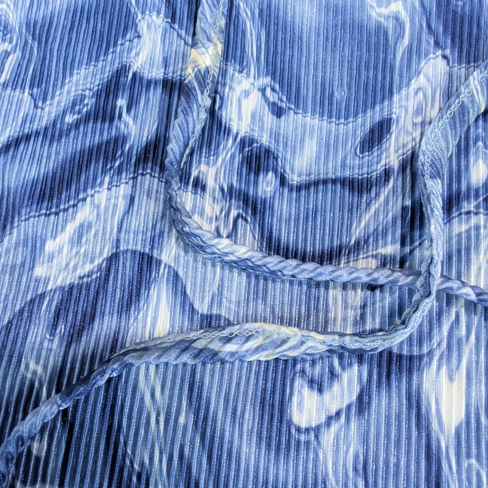 Rave Girl Vintage 90s Plissé Lace Up Top Women L Blue Marble Water Print Y2K