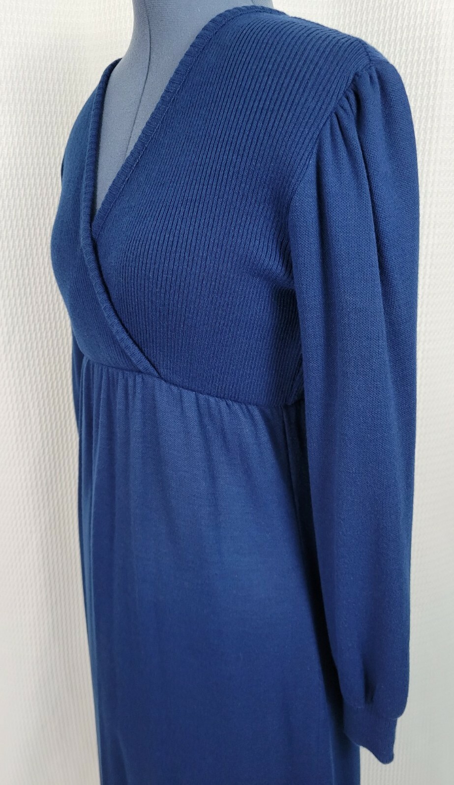 Vintage Cooper Navy Blue Knit Wrap Bodice Dress Size 11