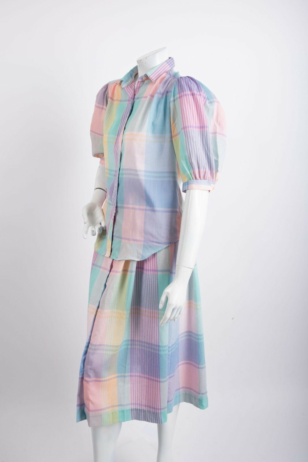 1970s Cheryl Tiegs Vintage Shirt Top Skirt Separates Plaid Pastels Women’s Small