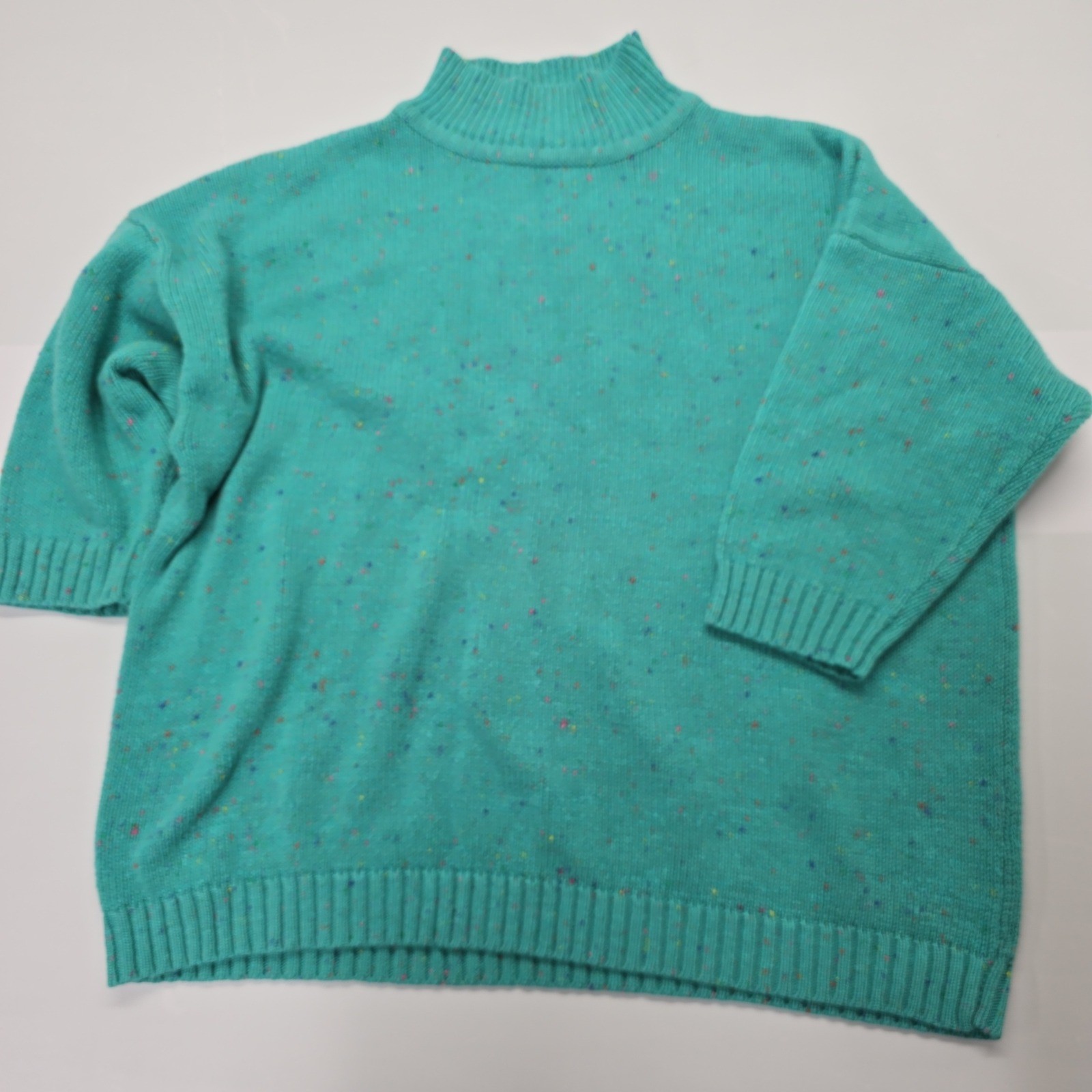 Venezia Sportswear Vintage XL Teal Confetti Flecked Mock Neck Knit Sweater