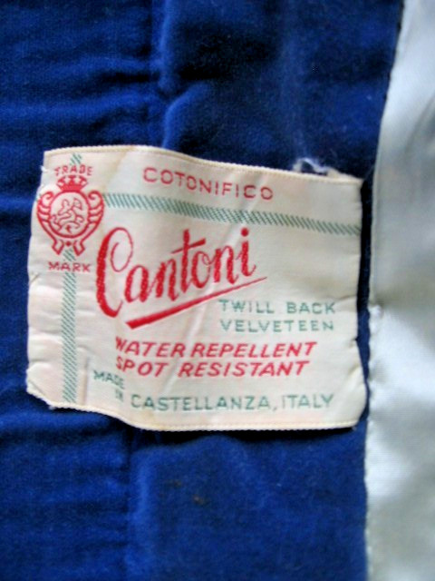 VINTAGE CANTONI BLUE TWILLBACK VELVETEEN COAT-WATER/SPOT RESISTANT-ITALY