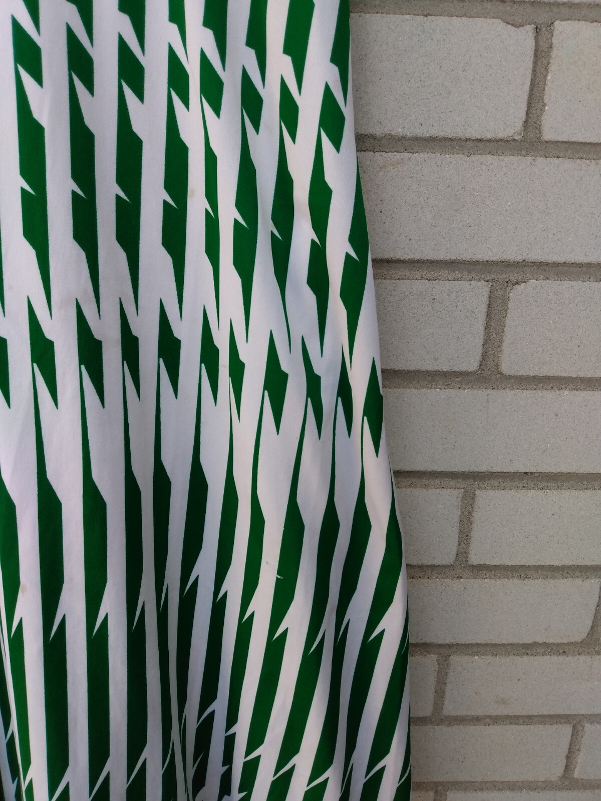 Vintage Dress Green White Vertical Geometric Stripes 32″B 27″W Retro 60s 70s