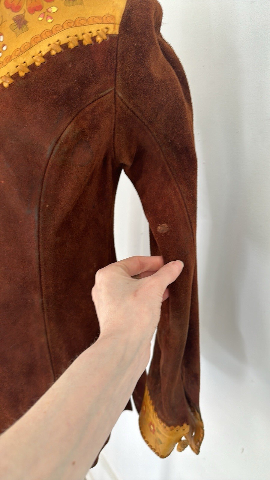 Vintage 70s CHAR Handpainted Hippy Genuine Suede Jacket