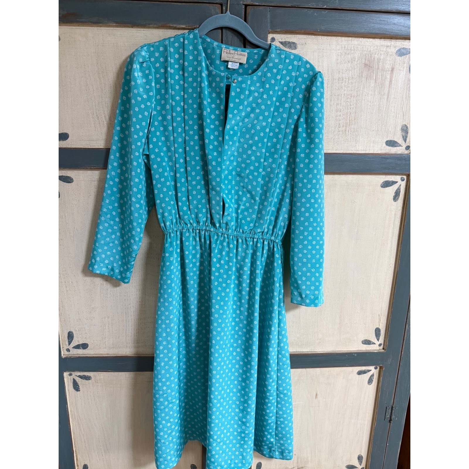 Pellini Petites Von Bramlett Vintage 80s Teal Rose Floral Midi Dress 9/10 USA