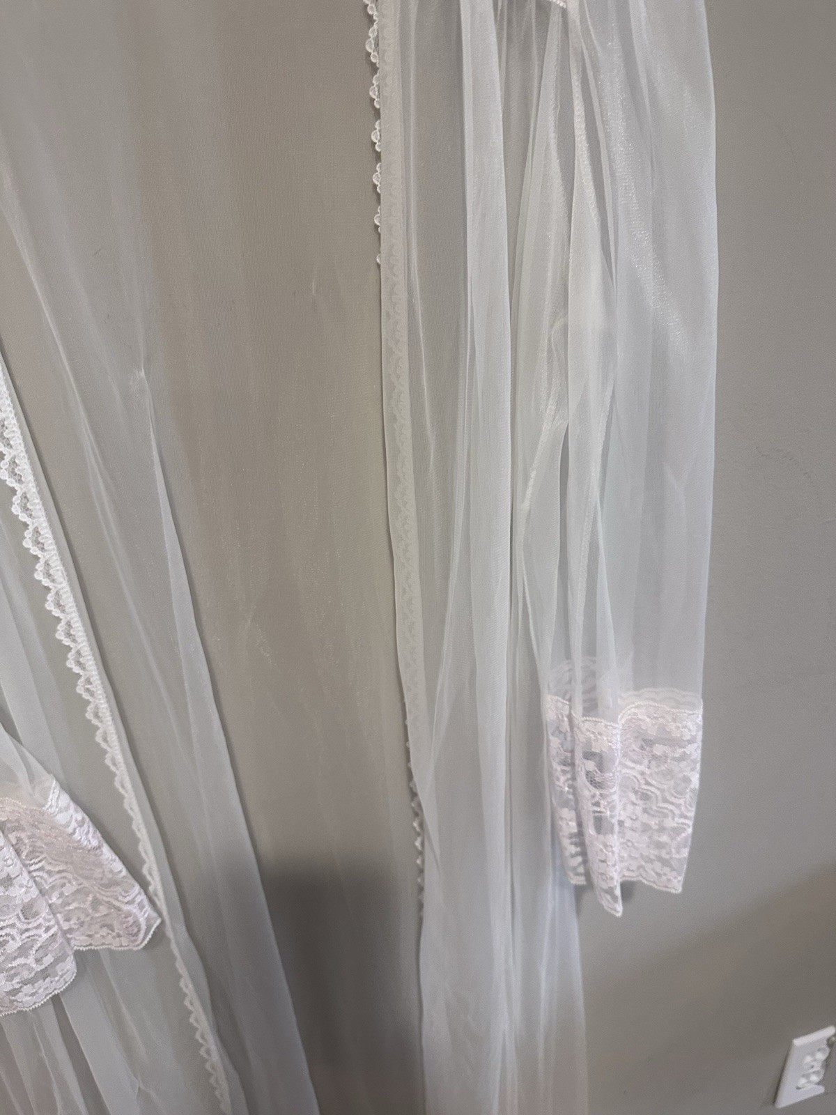 vintage Sheer White Robe With delicate lace details on the neckline and cuffs.