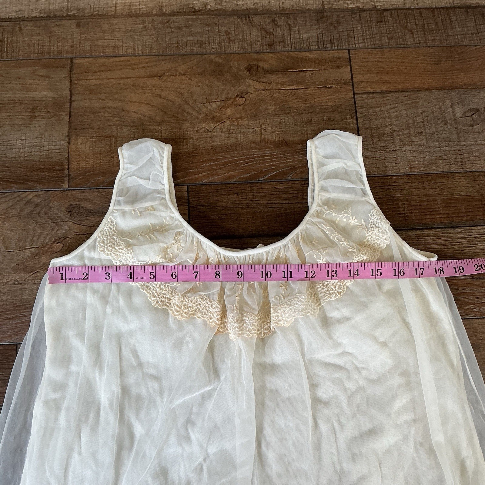 70s VTG Miss Siren Sleeveless Nylon Lace Nightgown Women’s Sz L Ivory USA #30123