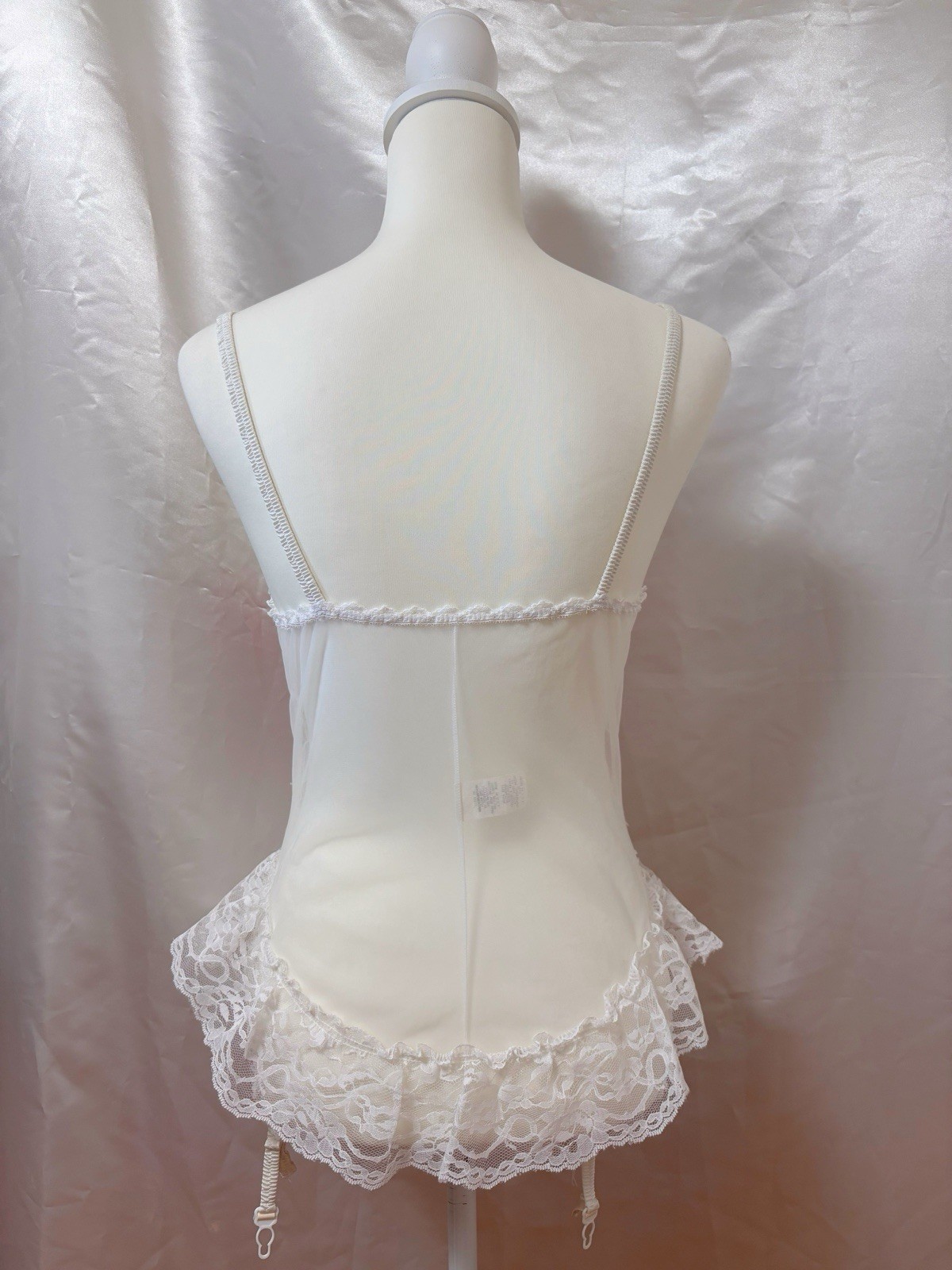 Vintage 80s Lace Pink White Lingerie Teddy Nightgown Romper Bodysuit USA Kawaii