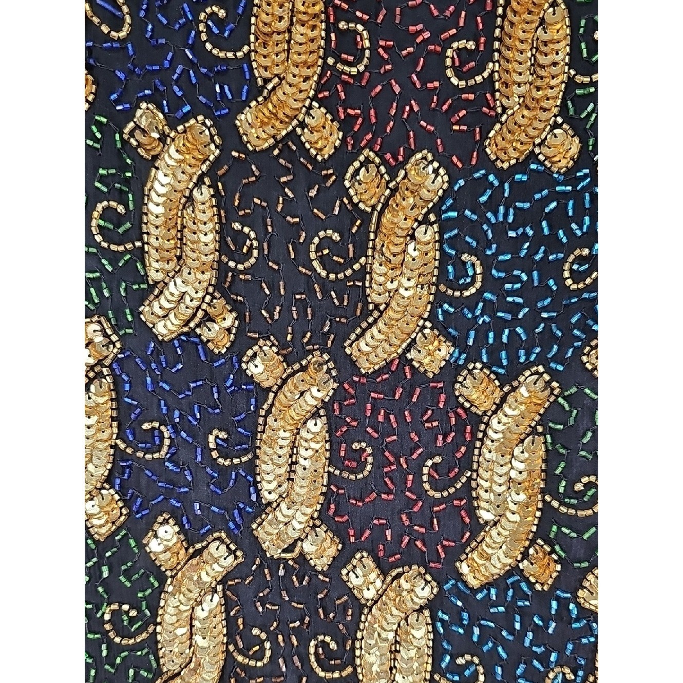 Vtg 90s Laurence Kazar NY Beaded Sequin Women’s Blouse, Silk, Black Gold, M, NEW