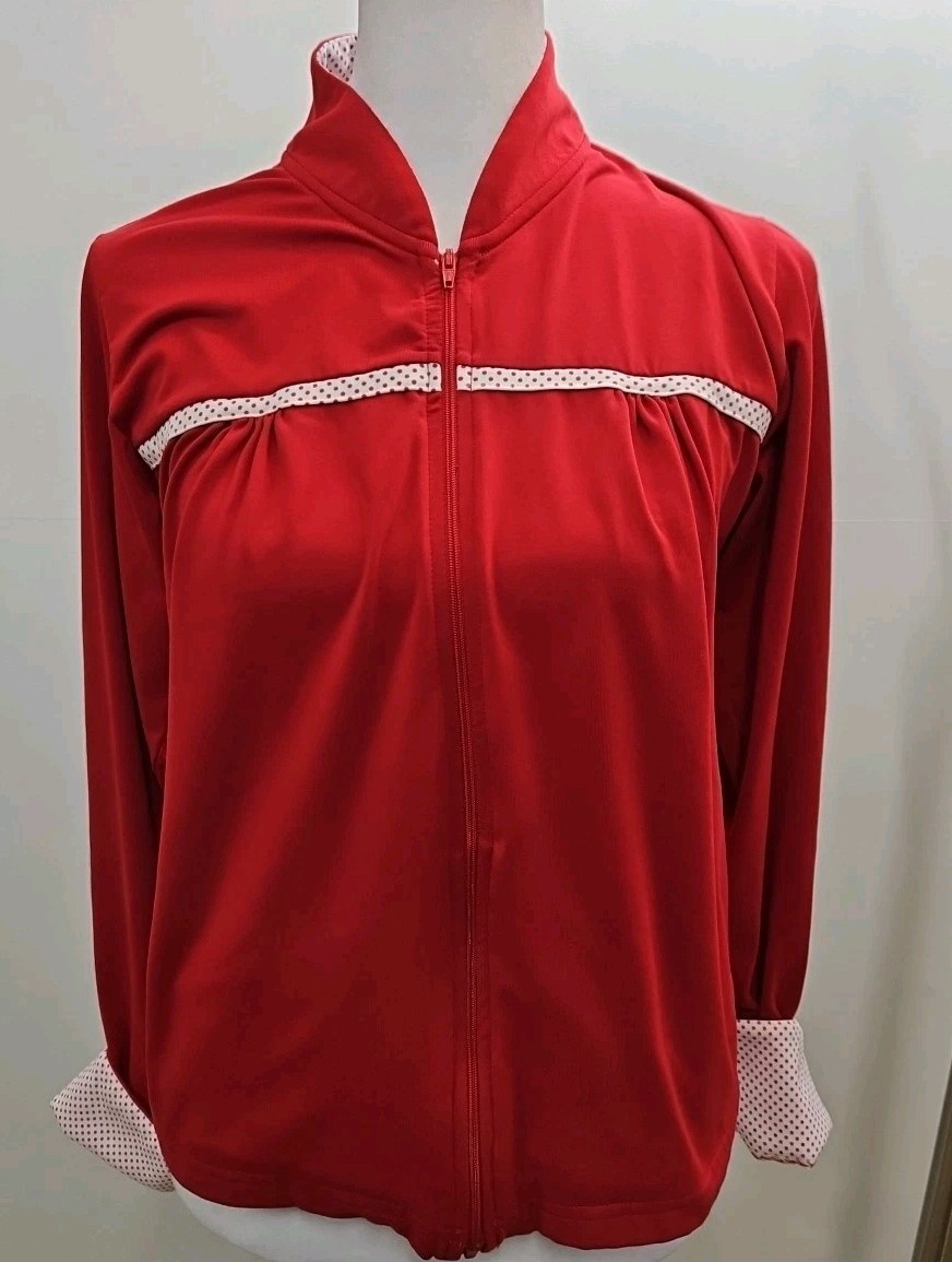Vintage Red White Track Jacket Size Medium W Polka Dots Lily’s Of Beverly Hills