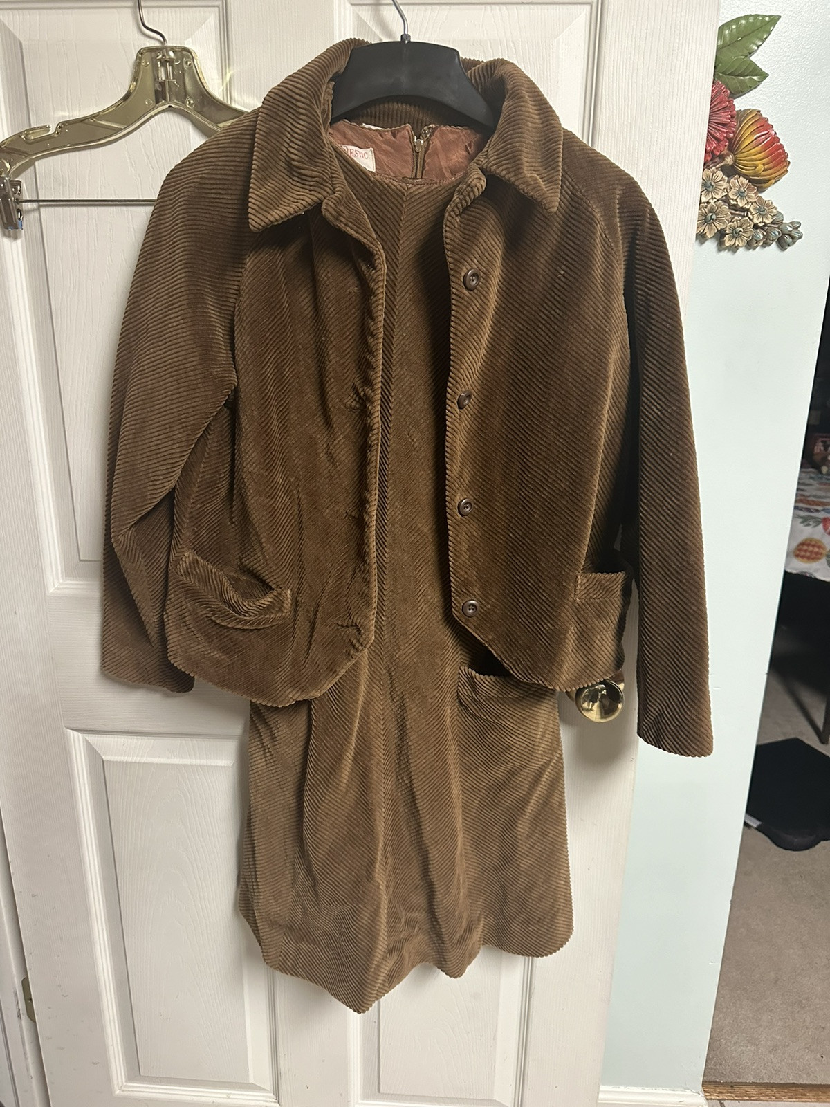 60s 70s Corduroy Dress Jacket Set Majestic Small 36w Brown Mod Grunge A Line