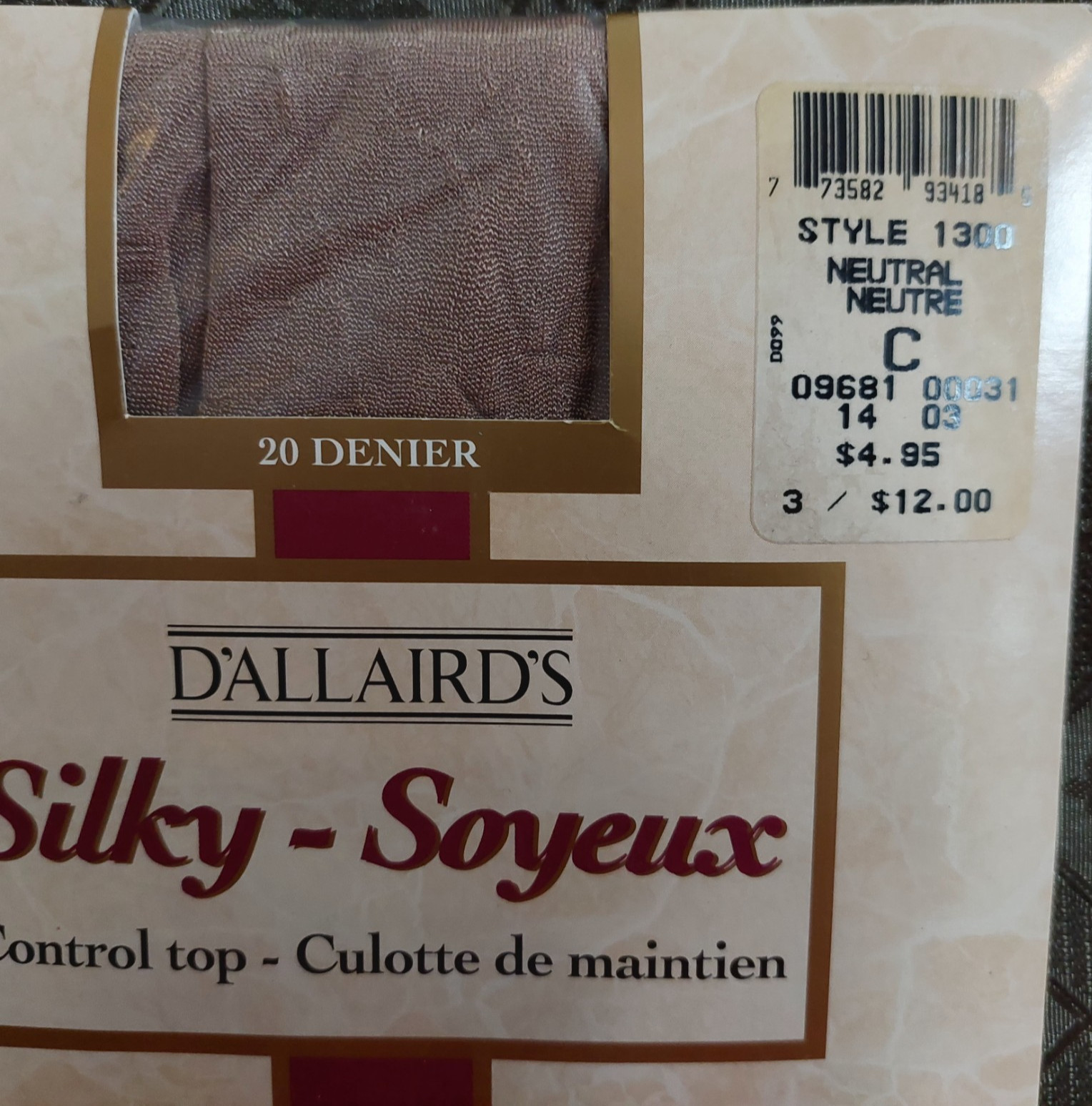 Vintage Pantyhose D’ALLAIRD’S Silky Control Top Color Neutral Size C BFRIP2