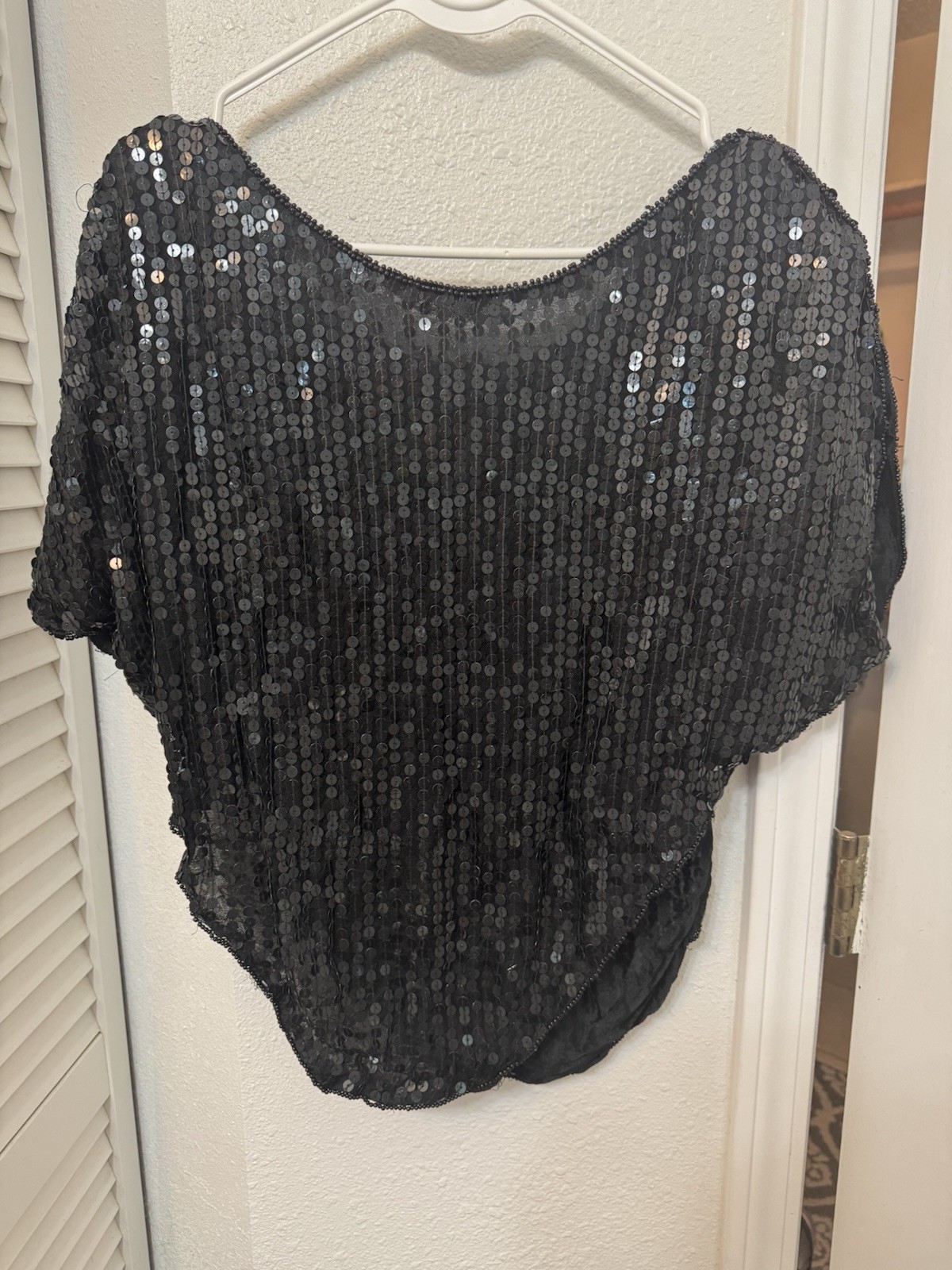 Vintage 1980’s Black / Purple Sequin Asymmetrical Blouse V Shape