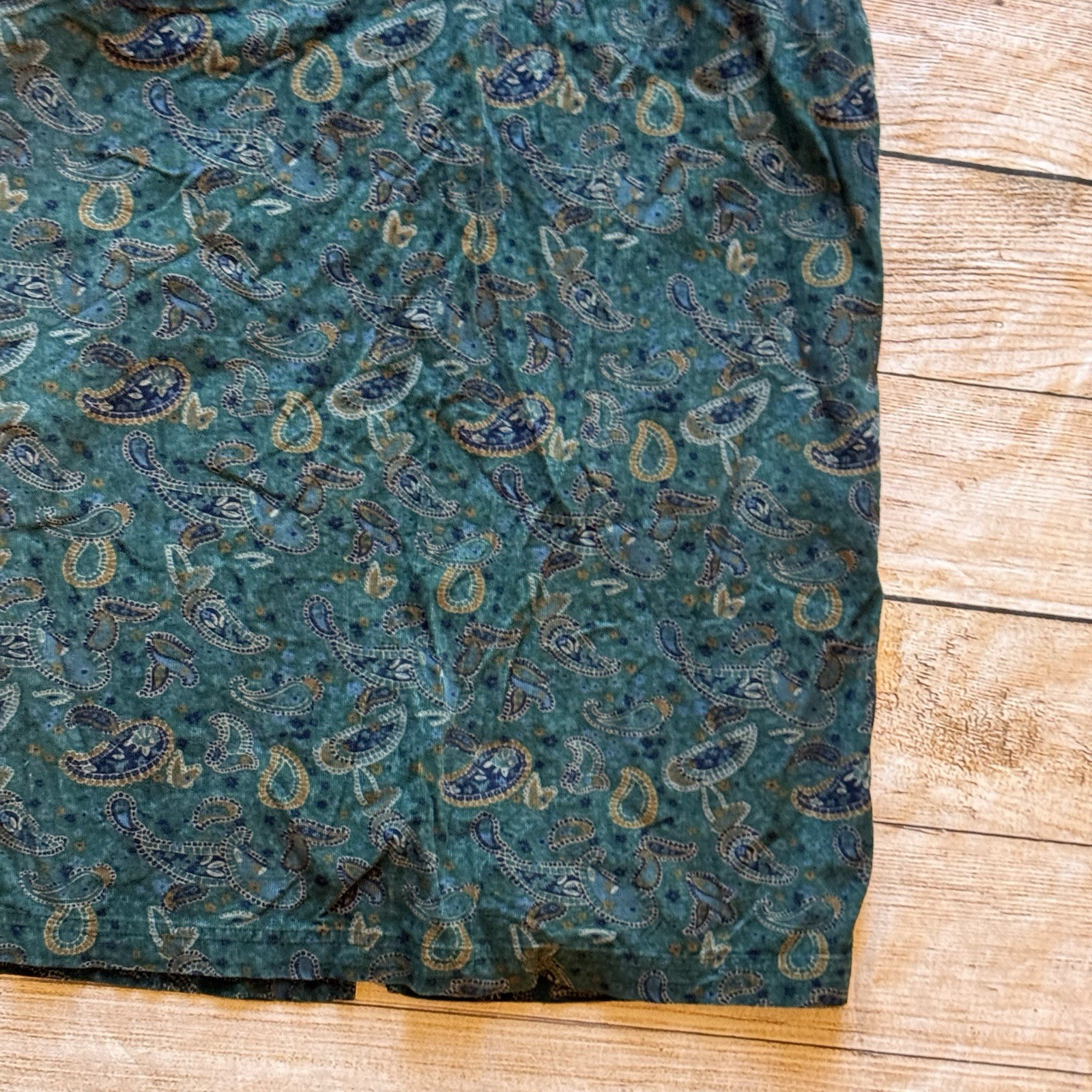 Vintage Bobbie Brooks teal blue paisley print corduroy maxi dress sz M 8/10
