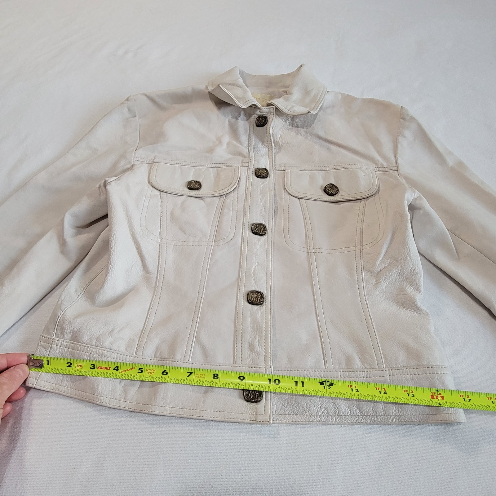 Vintage 90s Margaret Godfrey Leather Jacket Short Off-White Women S Quiet Luxury