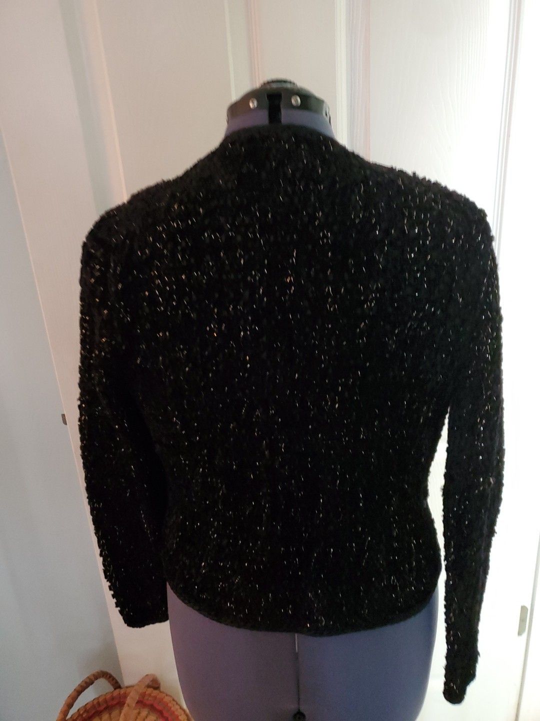 VINTAGE ESTELLE GRACER Handwoven Artisan Black Sparkle Cardigan Sweater 1991