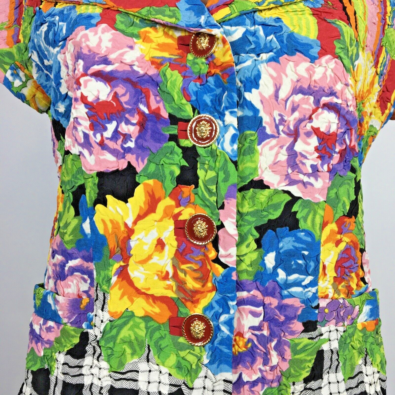 Vintage 1990s Versus Versace Floral Short Sleeve Blazer Jacket Top Size S/M