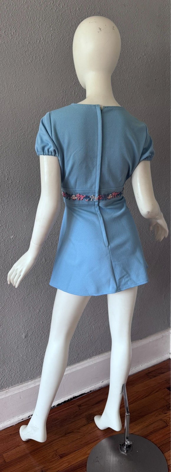 Vintage 60s Blue Mod Go-Go Babydoll Micro Mini Dress M