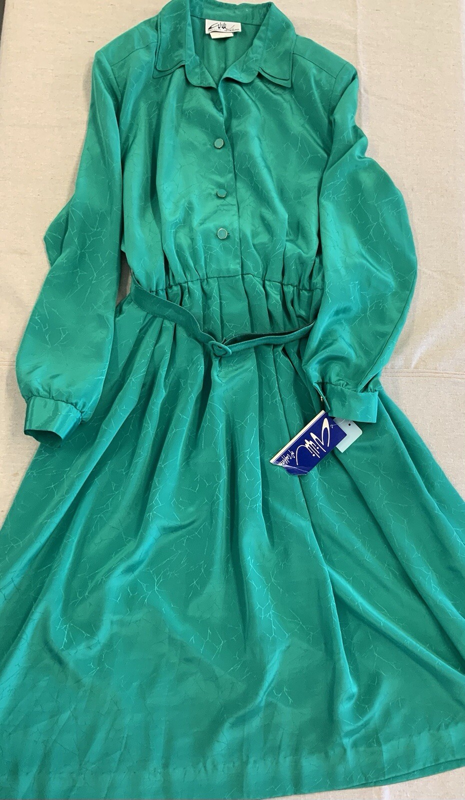 NWT Vintage Willi of California Green Dress Women’s 14 With Belt USA Made 80s