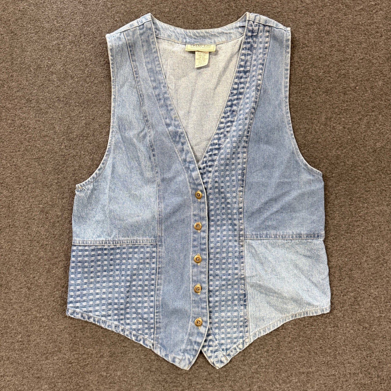 90s Stampede Patchwork Denim Vest Womens Small Blue Good Corduroy Western 1895