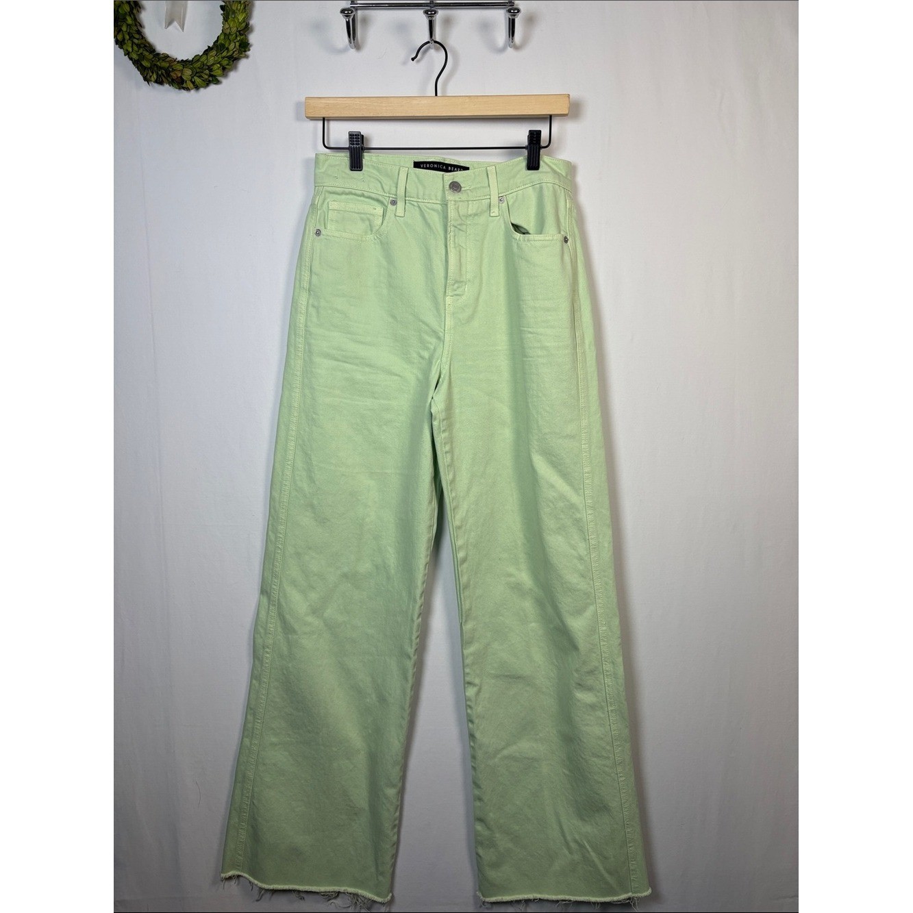 VERONICA BEARD Taylor Pistachio Green Wide Leg High Rise Jeans size 26