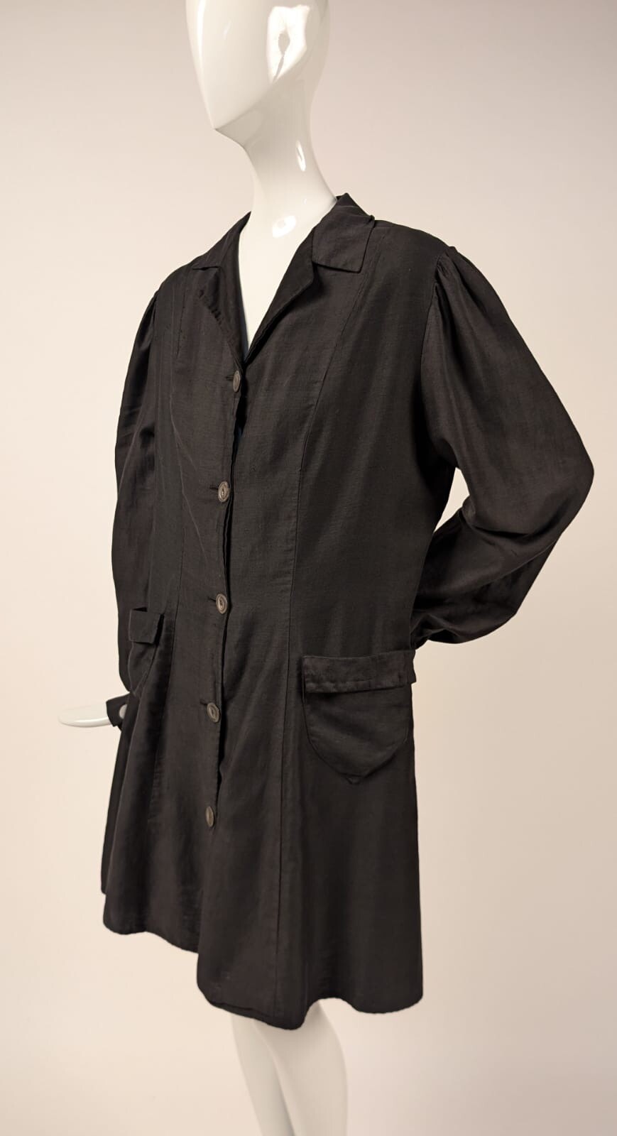 EDWARDIAN BLACK POLISHED COTTON JACKET W 5 BUTTON FRONT