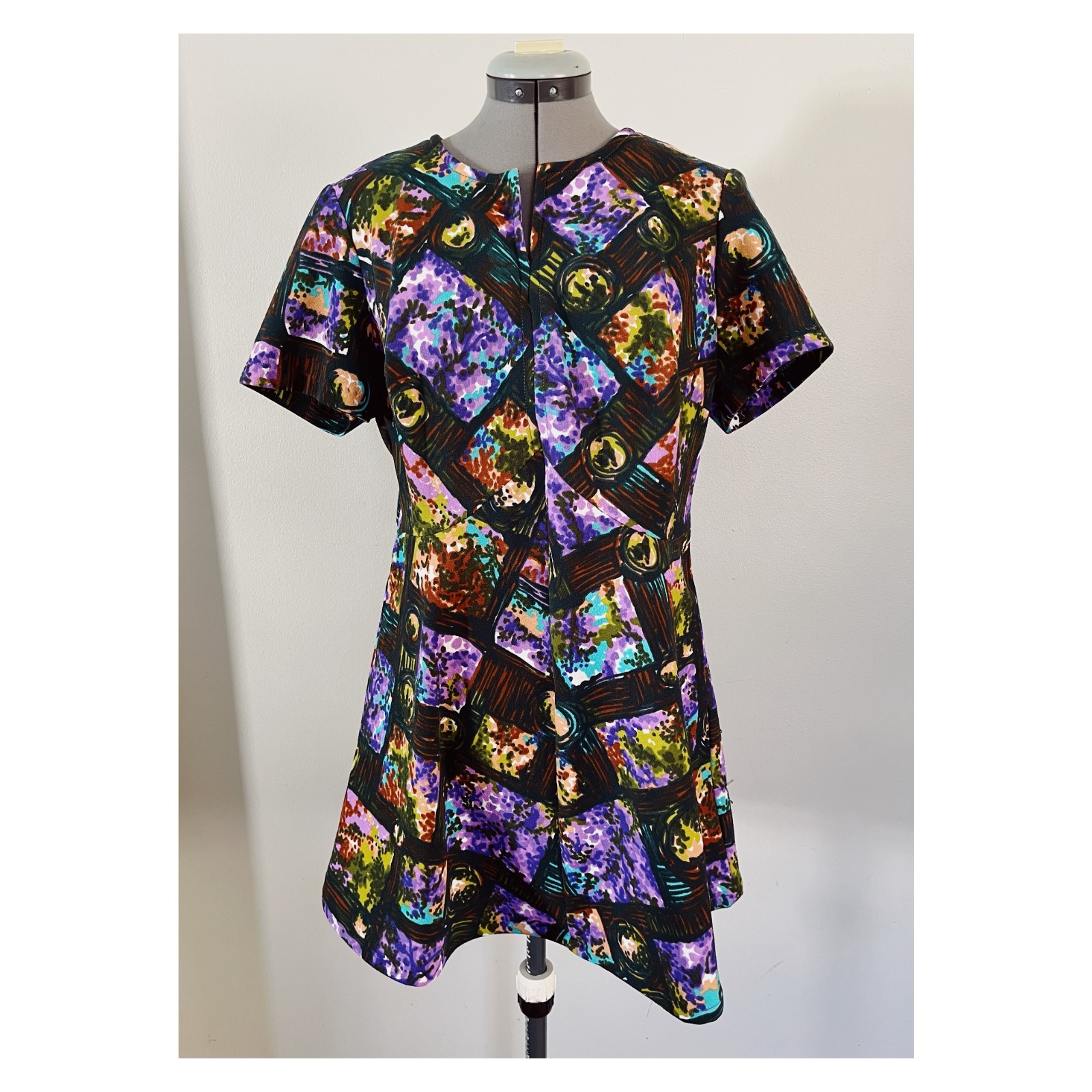VTG It’s Better Sz L 70s Mini Skater Dress Watercolor Print