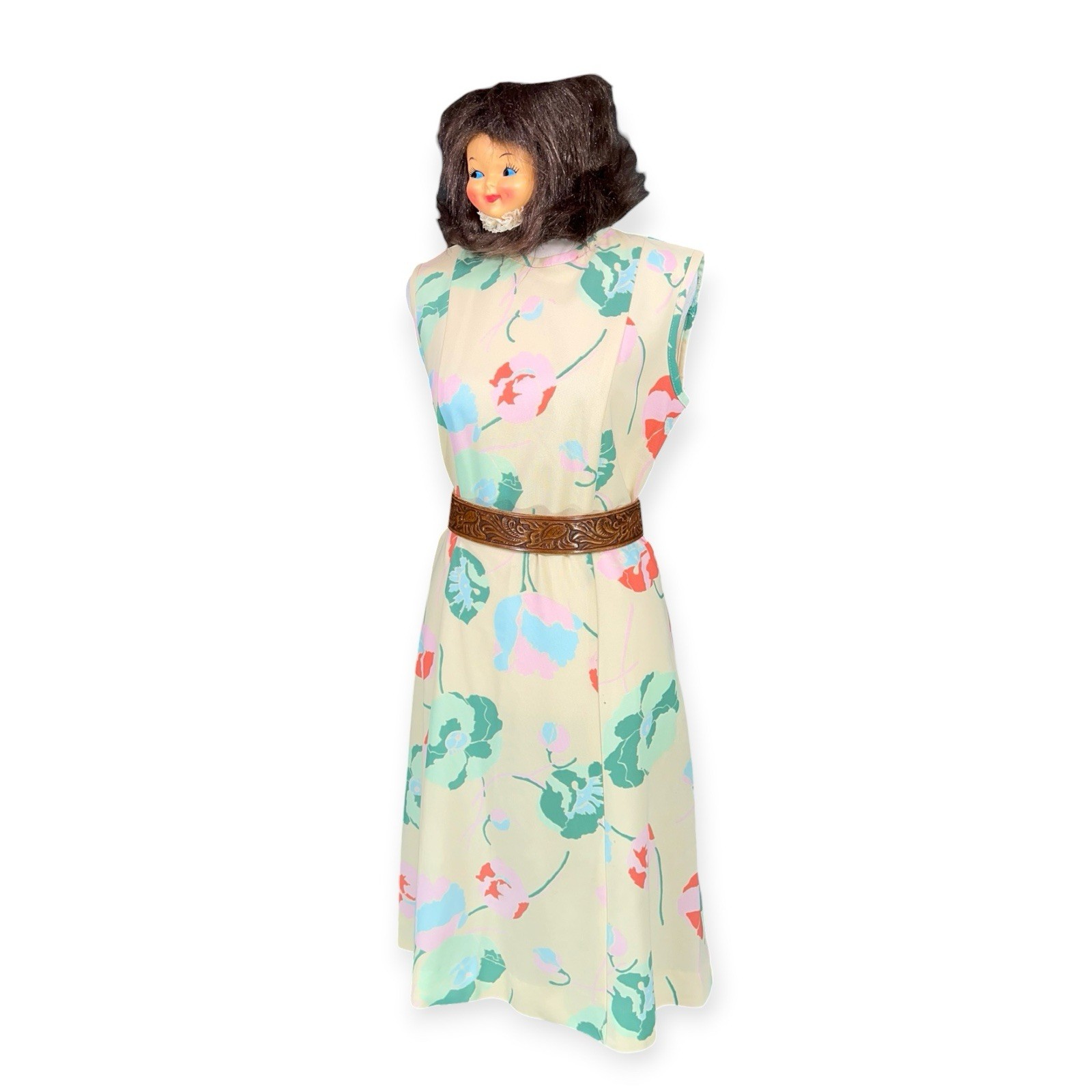 VTG 1960s SEARS FLOWER POWER POLY SHIFT DRESS HIPPIE MOD POPPIE COUNTER CULTURE