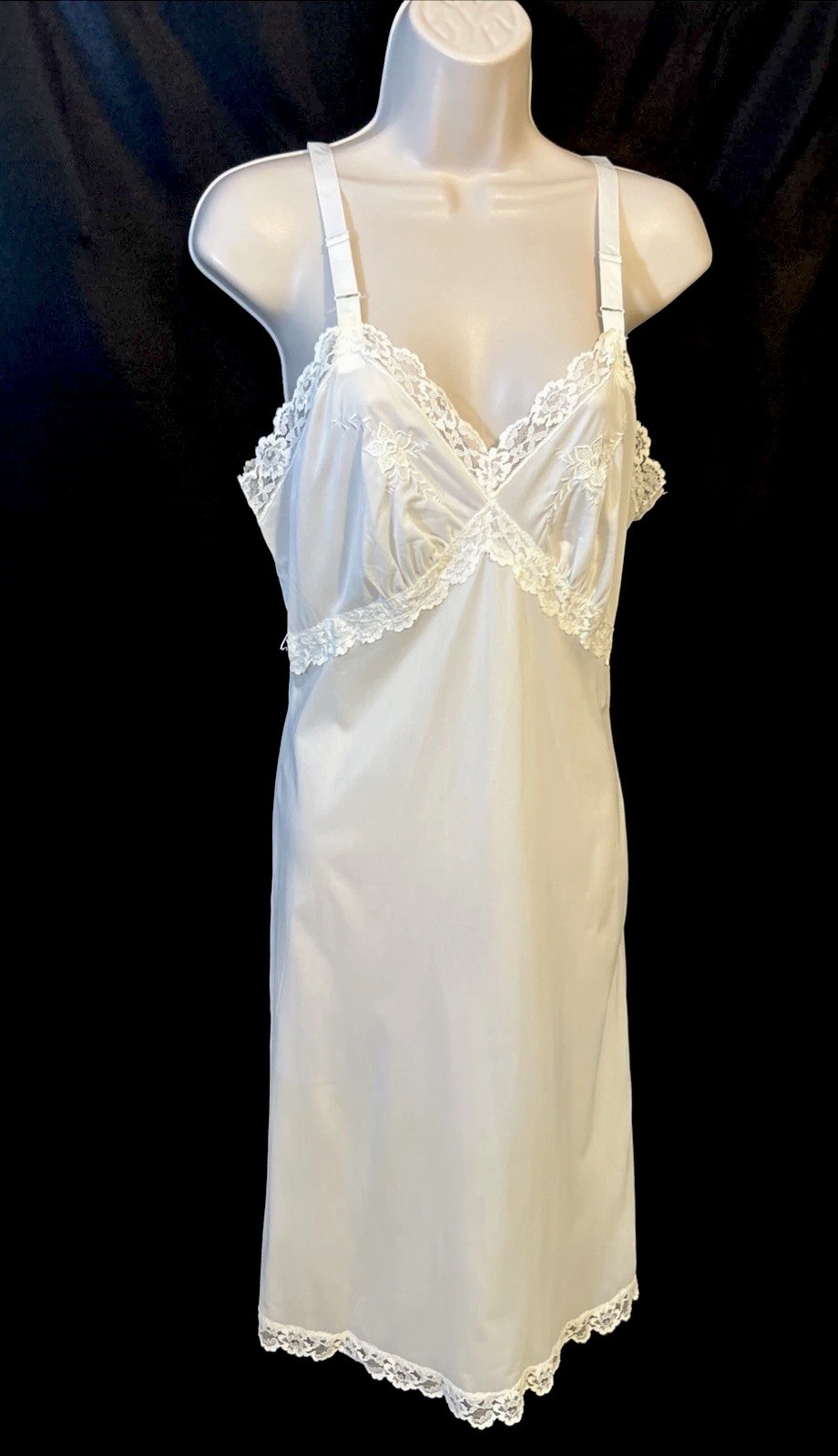 Rare! Vintage Stones Wear White Full Slip Nylon Sz 34 Lace Embroidered