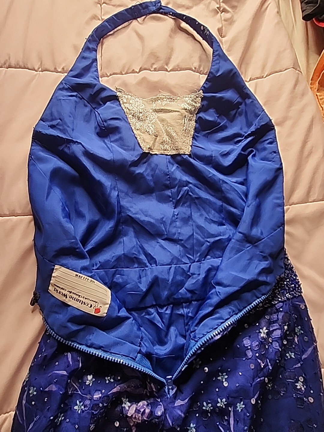 Costume Co Electric Blue Handmade Halter Dress Beaded & Sequins Broadway History