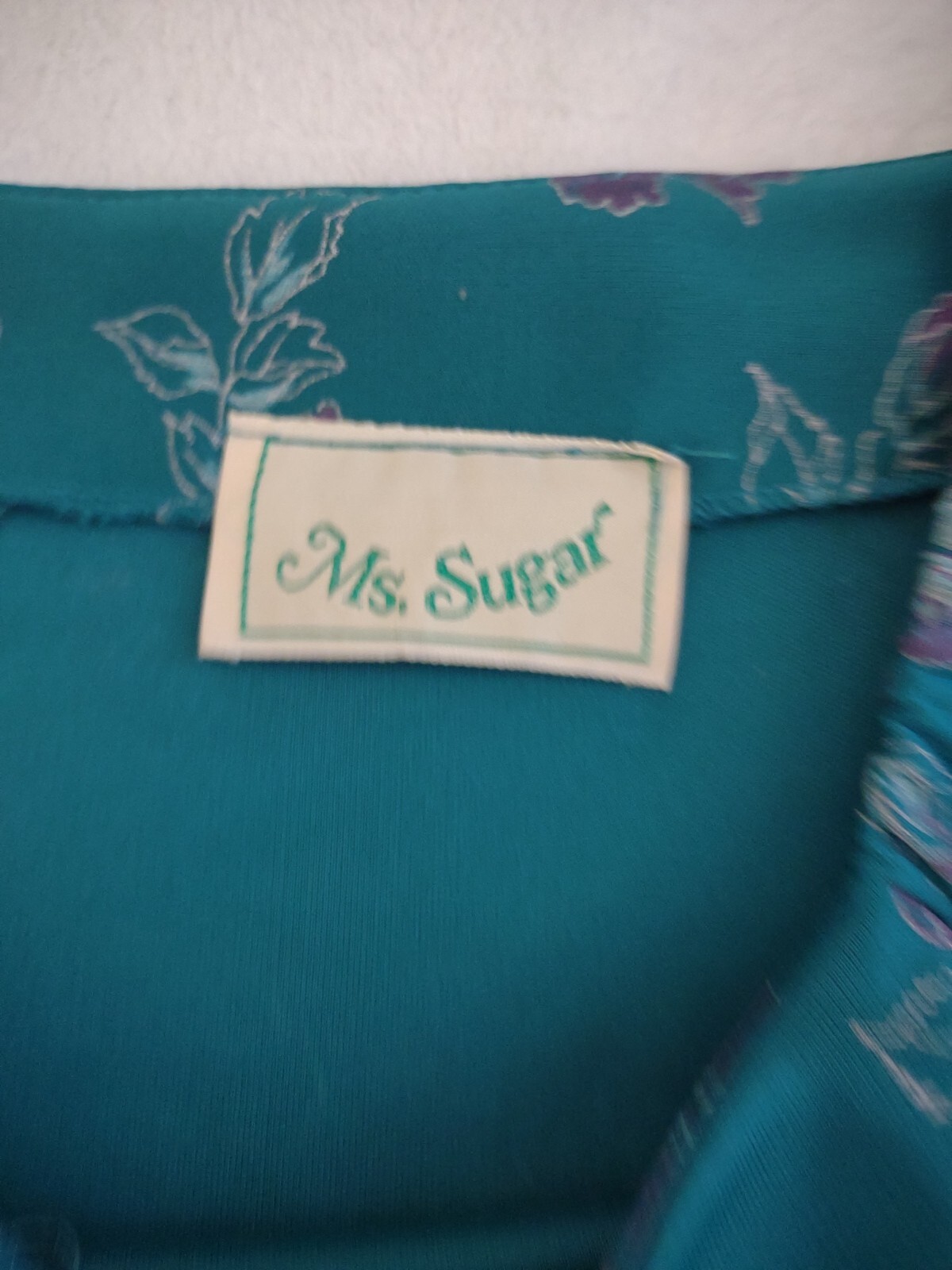 Vintage 70’S Ms. Sugar Teal & Purple Floral Two Piece Outfit Mrs. Roper Look