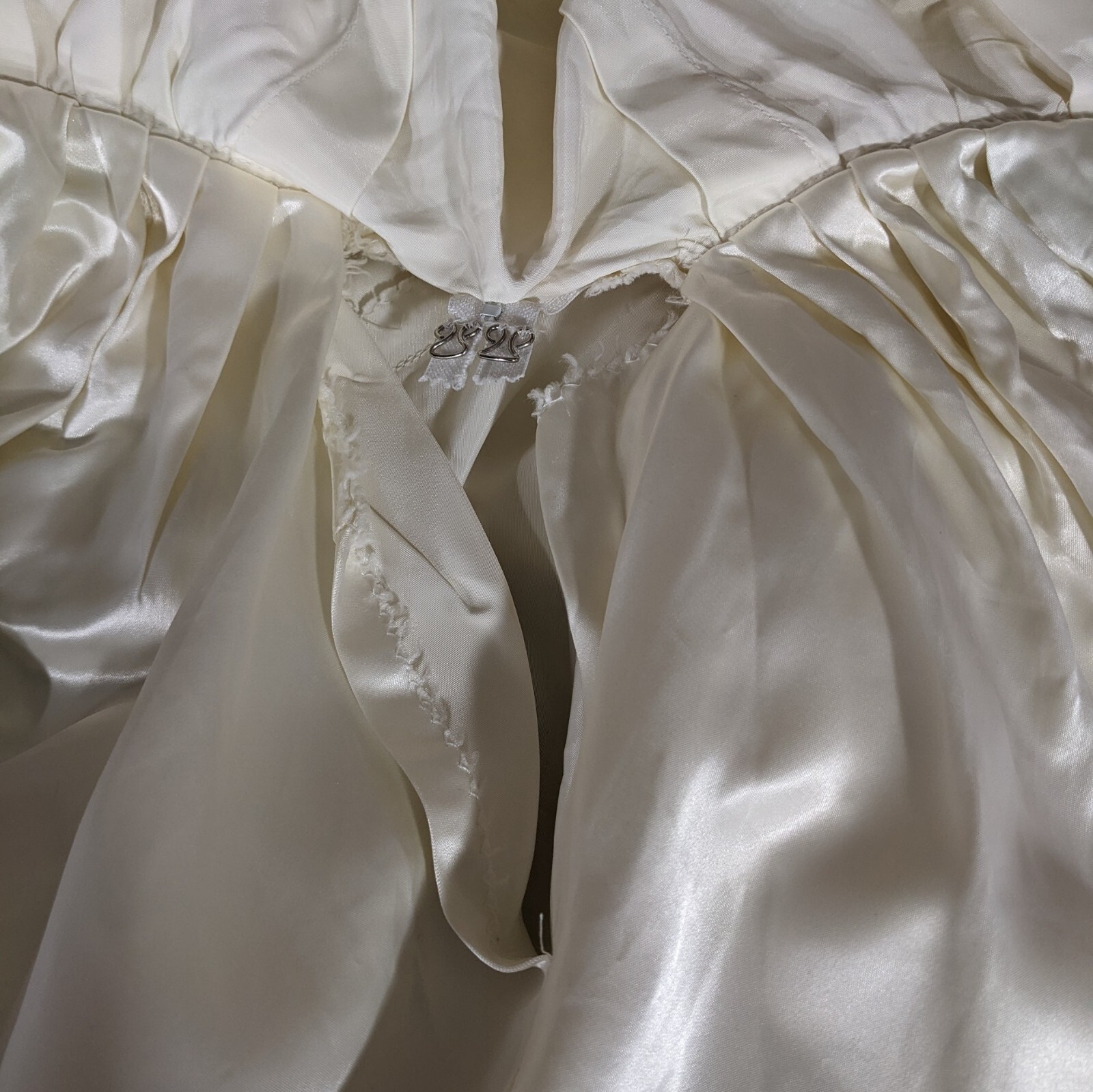 Vtg Wedding Dress 2 Trains S/M Cream Satin Lace Veil Tulle Slip Puff Long Sleeve