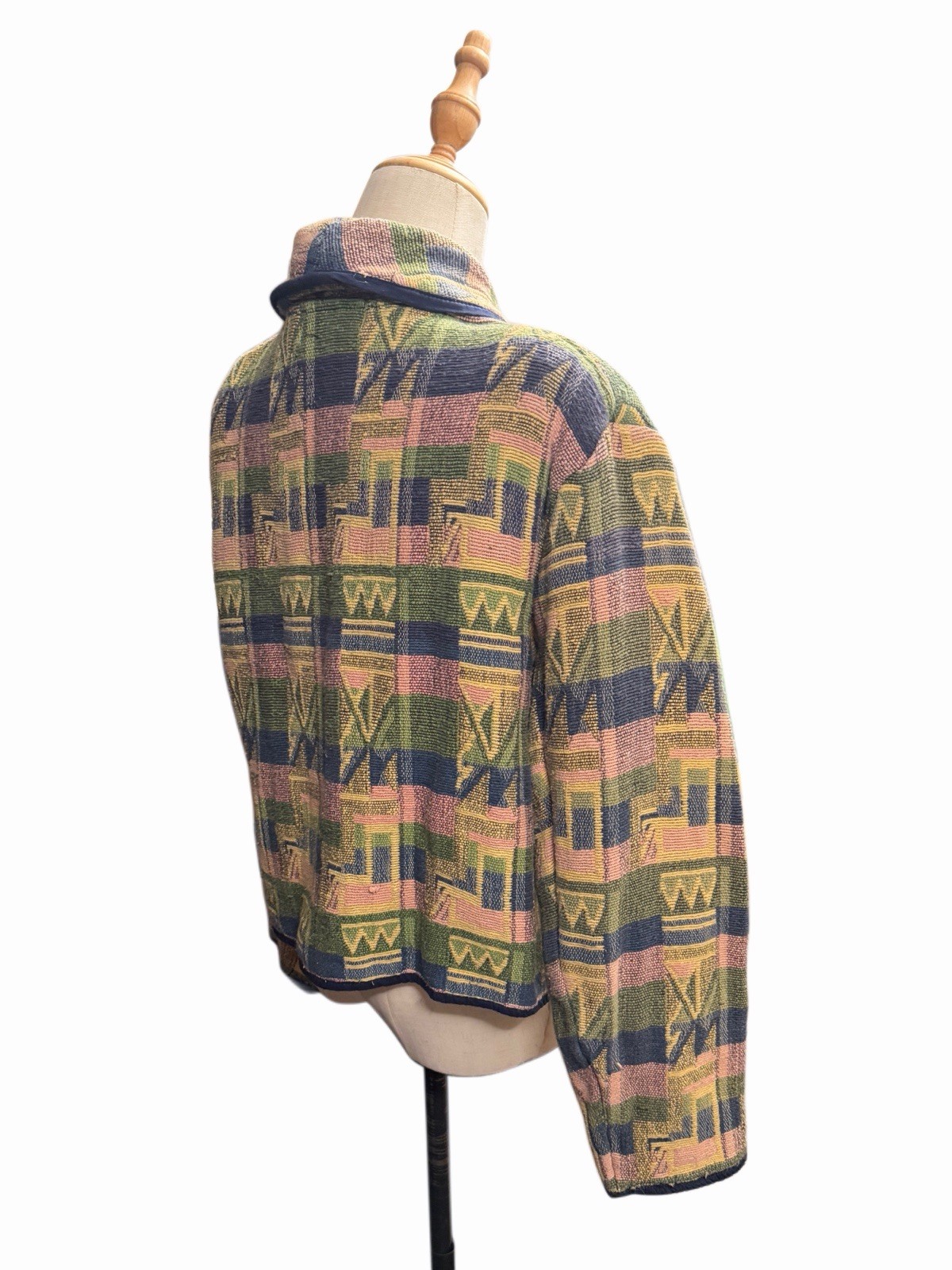 Casual Corner Vintage 90s Geometric Southwestern Cotton Tapestry Jacket Sz L
