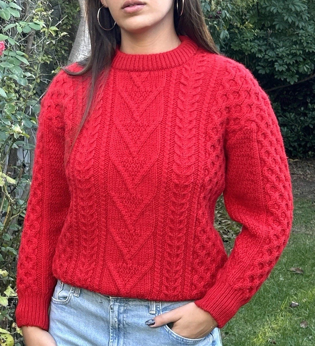 Vintage Kent & Curwen M 100% Pure New Wool Cable Knit Sweater Red Holiday
