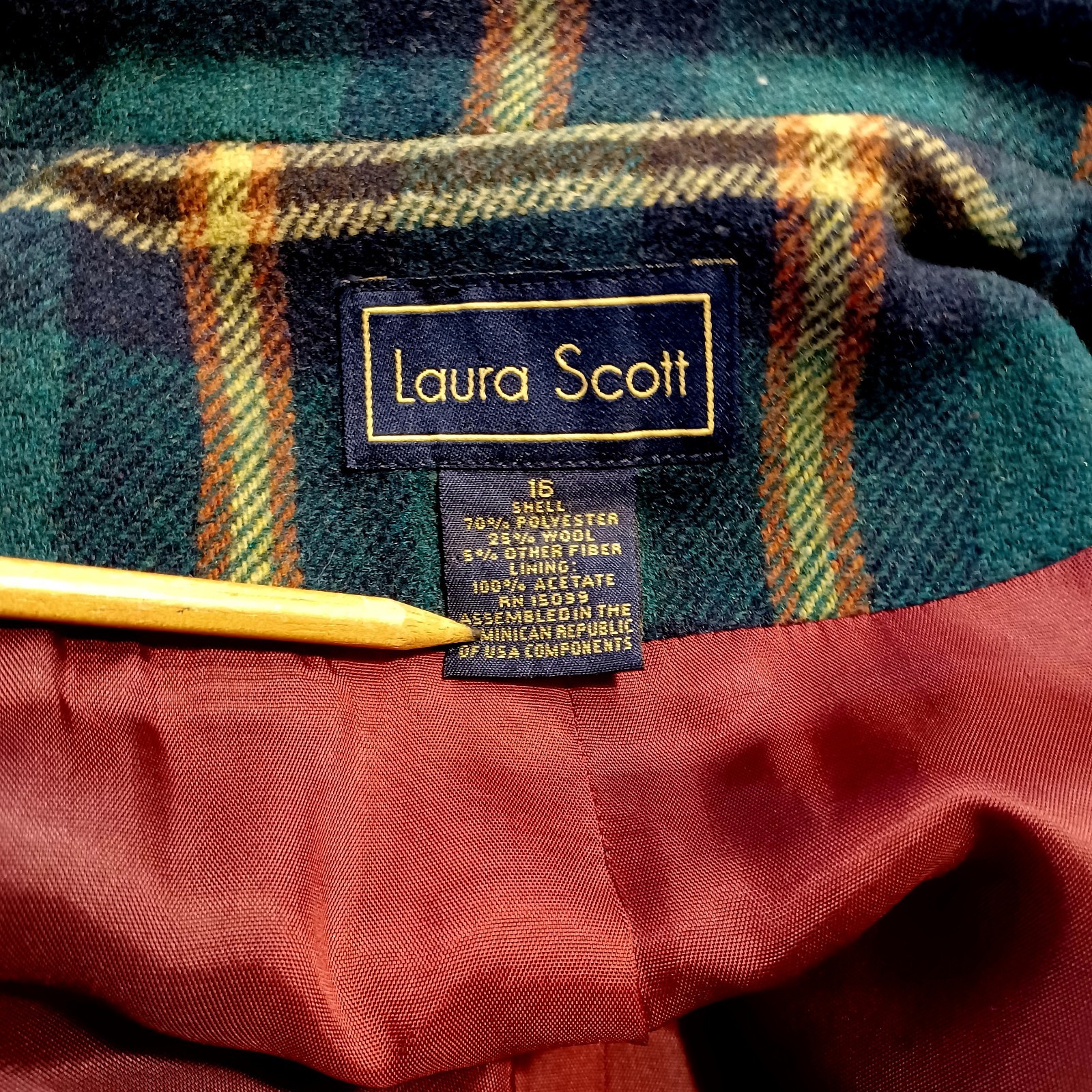 Vintage Blazer Women’s Size 16 Green Plaid Tartan Wool Laura Scott Scholar