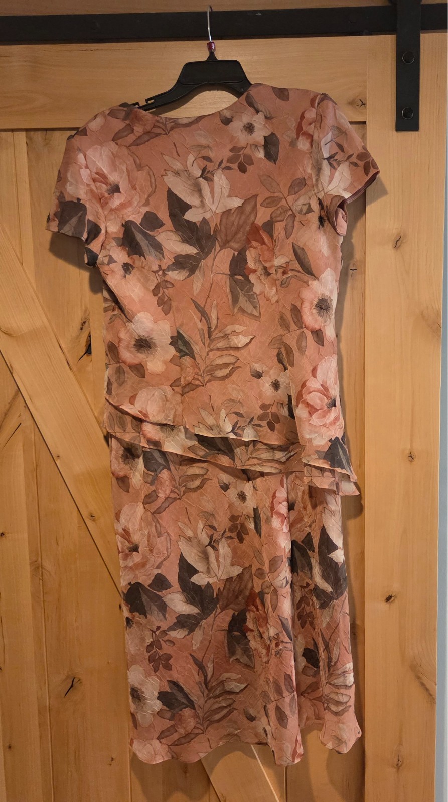 VTG Miss Dorby Floral Midi Dress Sz 8 Peach Layered Tiered Romantic Short Sleeve