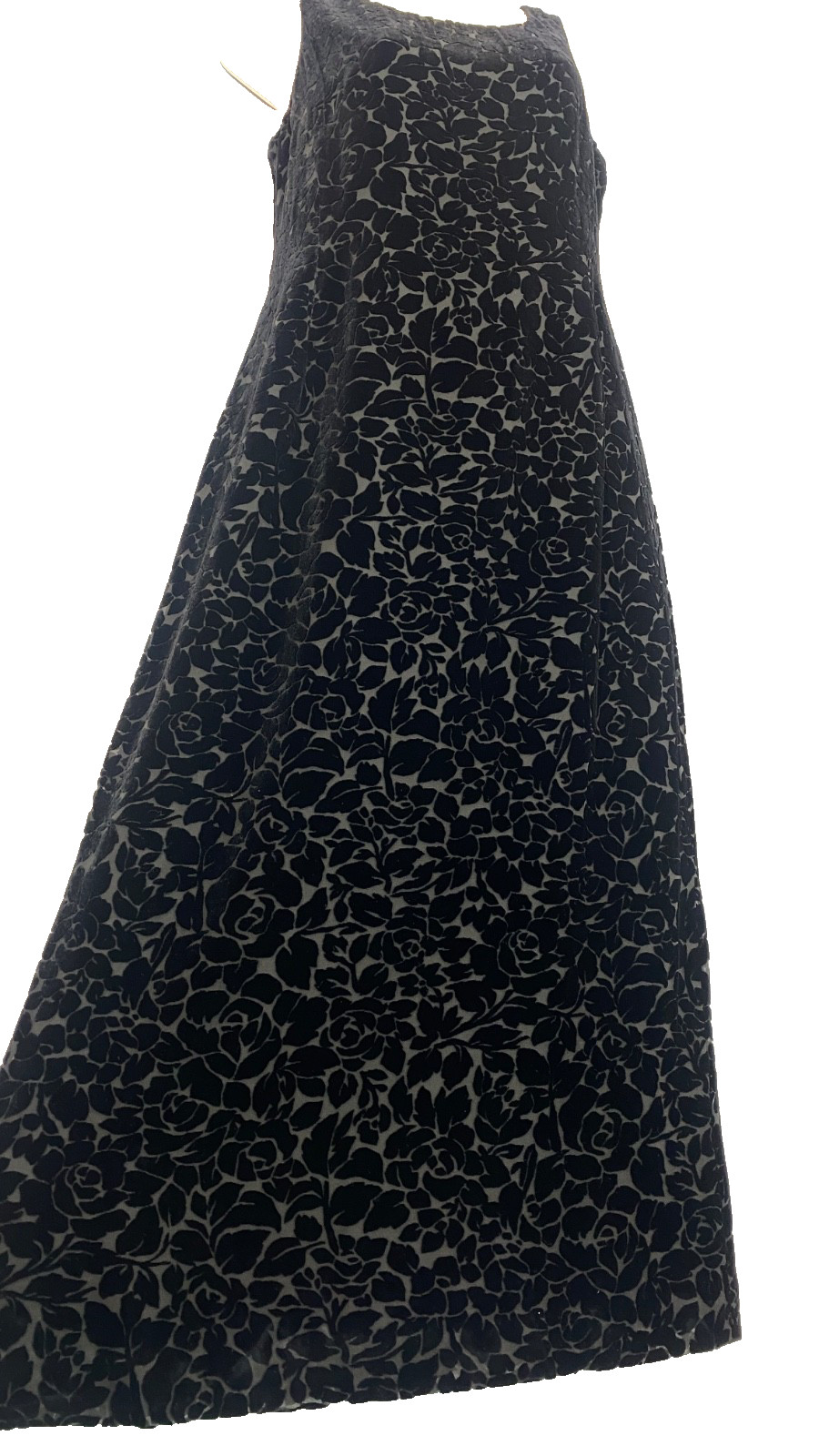 Vintage 1990s black silk velvet maxi dress sleeveless floral burnout NWT JONES 8