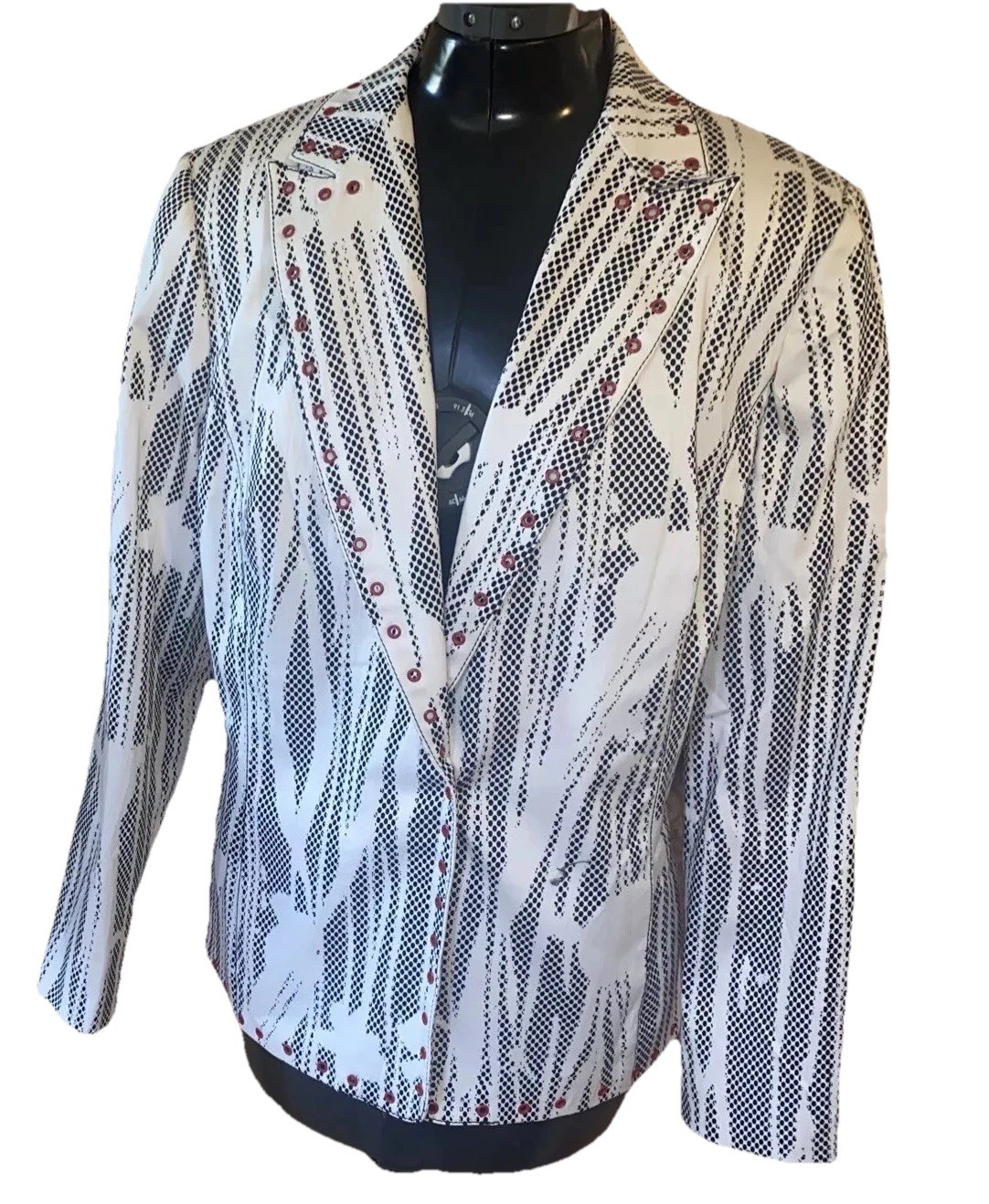 Vintage Alberto Makali Blazer Jacket Black White Snake Print Grommets Women 14