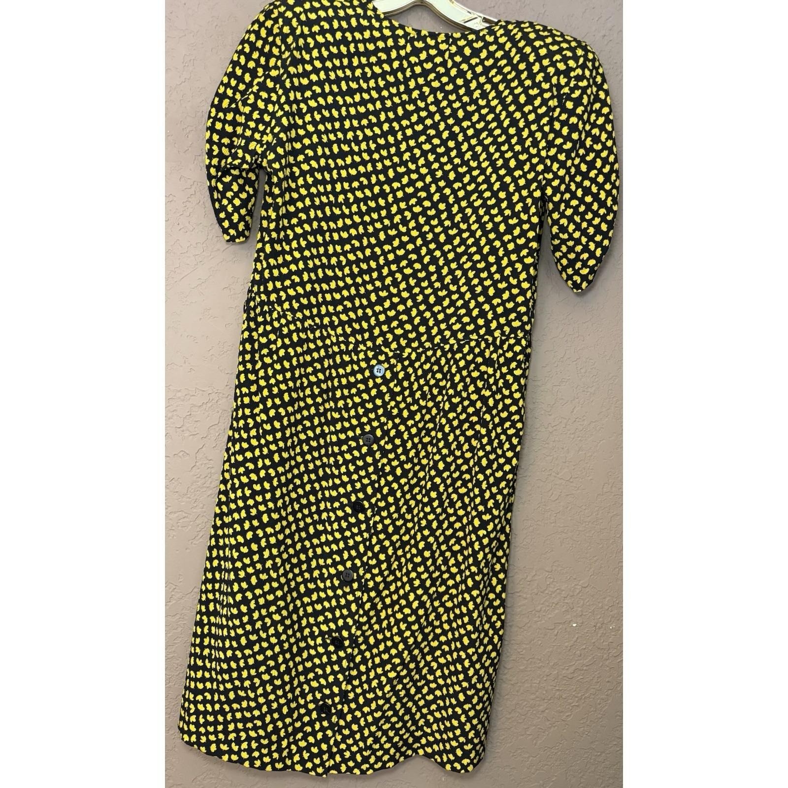 Georgio Armani Silk Blend VTG Black Gold Midi Dress Button Accents Italian Sz 38