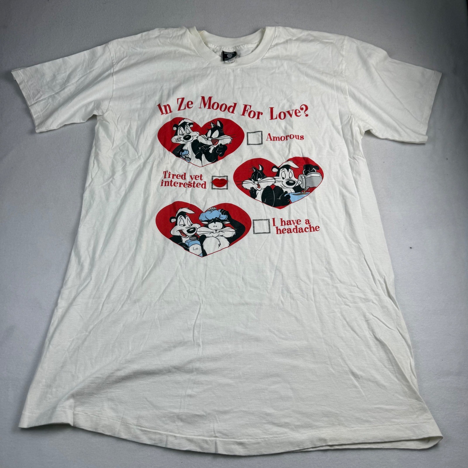 Vintage 1997 Warner Bros Pepe Le Pew In Ze Mood For Love Nightshirt White OSFA