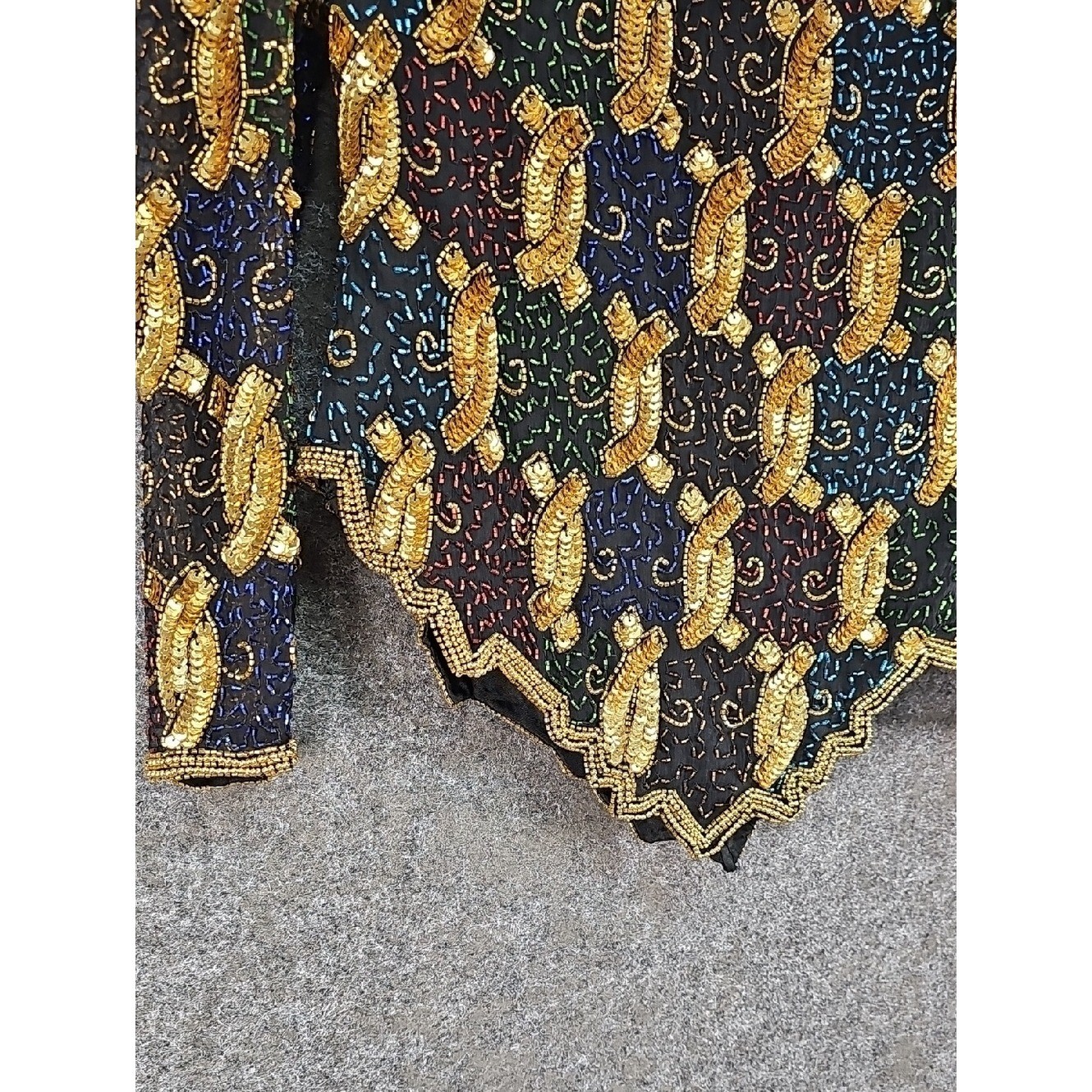 Vtg 90s Laurence Kazar NY Beaded Sequin Women’s Blouse, Silk, Black Gold, M, NEW