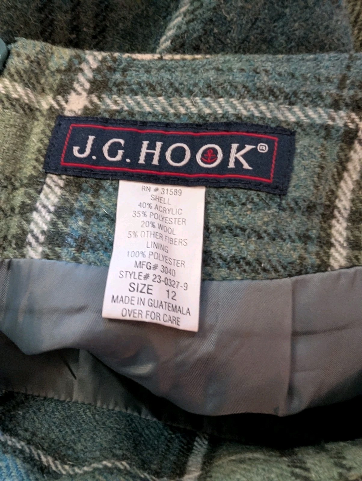 VTG J G Hook Blue Green Wool Blend Plaid Short Punk Prep Skirt Sz 12 Large L