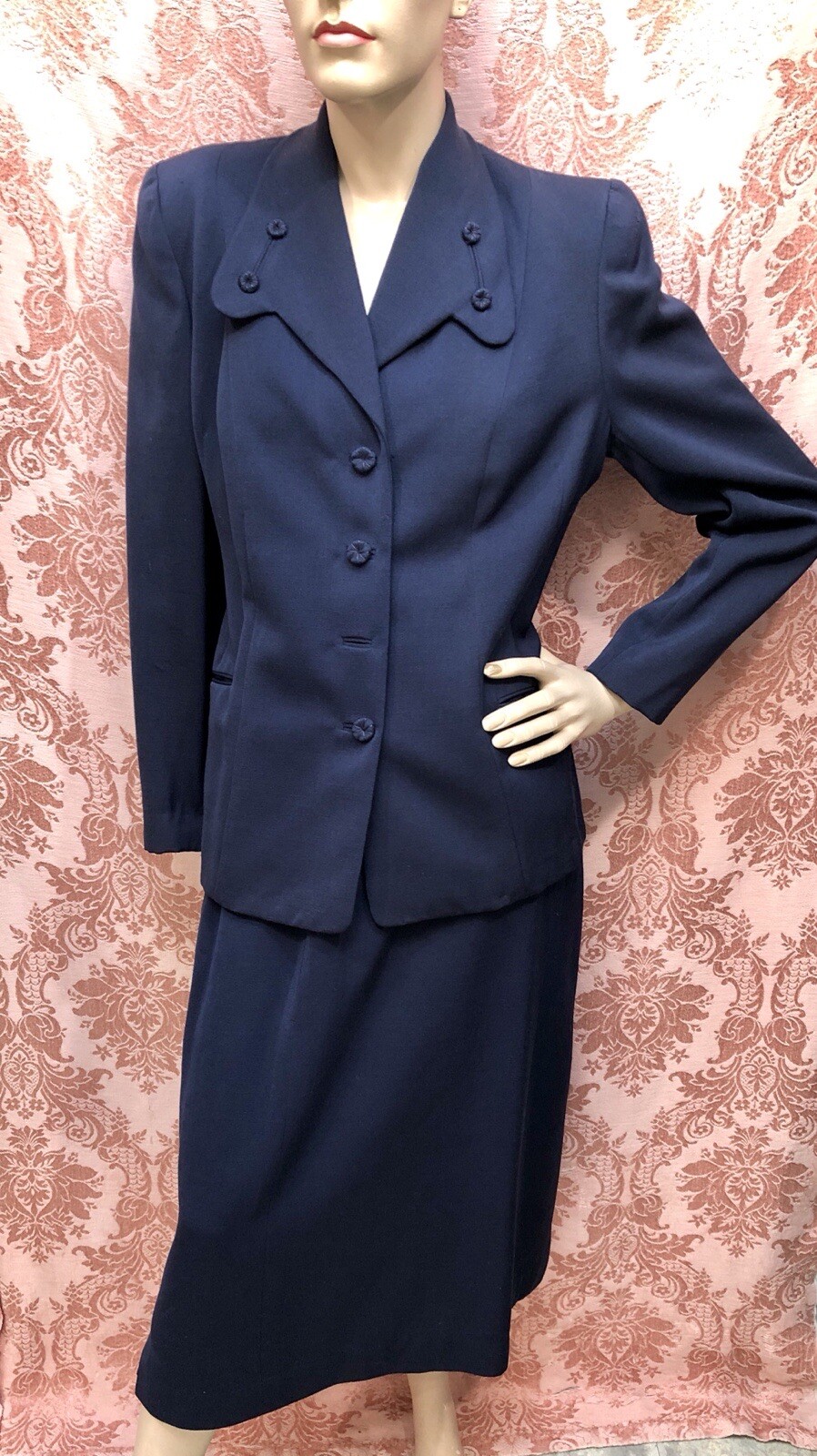 VTG 1940s SWING-TOWN Navy Blue GABARDINE Tailored Suit w/DONUT BUTTONS Sz-Med