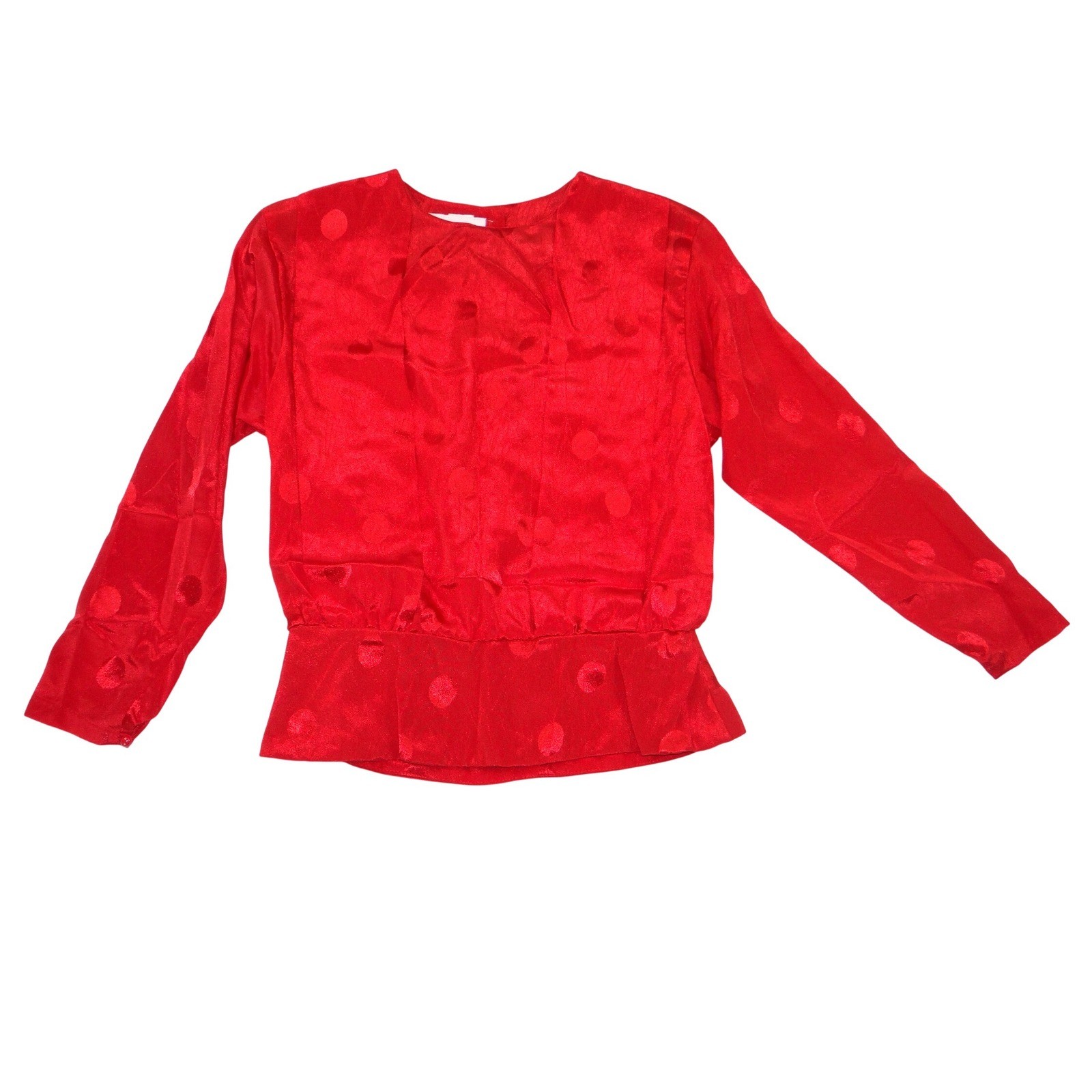 Vintage Galina Red Satin Polka Dot Jacquard Top and Midi Skirt Set Size 10