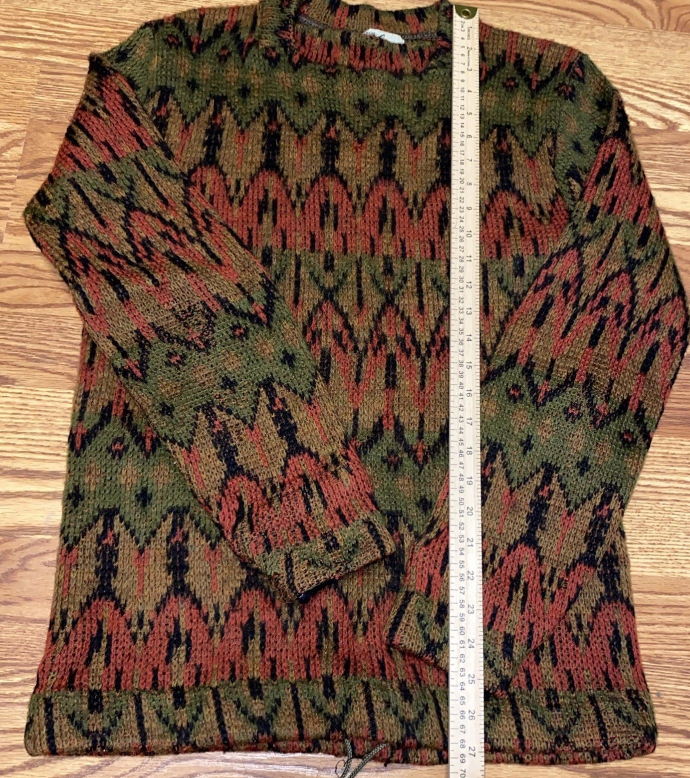 1960’s 100% Virgin Wool Sportswear Alps Fair Isle Sweater Drawstring Cuffs RARE