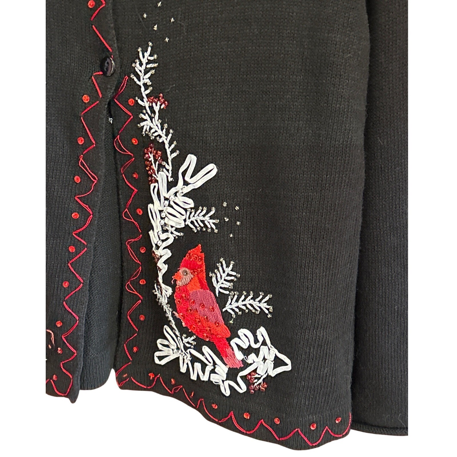 Vintage Tiara International Christmas Cardigan Cardinal Ugly Christmas Sweater