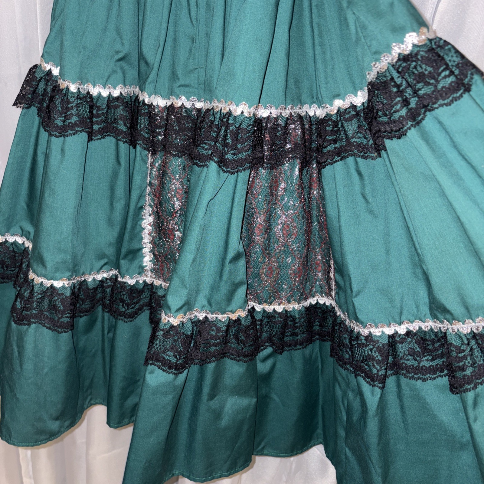 VTG Pete Bettina Green Silver Black Lace Square Dancing Dress Dance Rockabilly